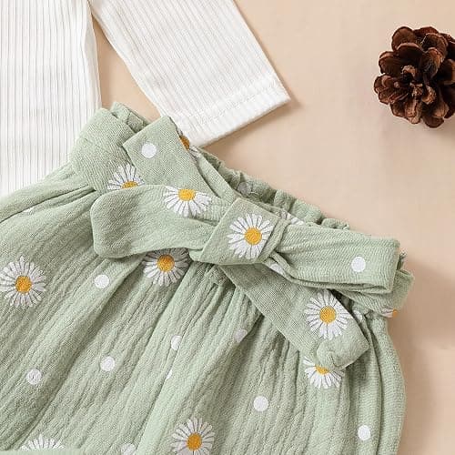 Kaipiclos Newborn Infant Girl Clothes Rib Knit Romper Daisy Print Pants Headband Baby Clothes for Girls 0 3 6 12 18 24 Months thumbnail 5