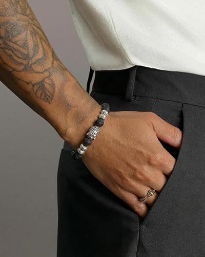 MIDDLUX Men’s Beaded Bracelet Natural Stone – Adjustable Lava Rock Bracelet for Men, Handmade Stretch Bracelet, Minimalist Jewelry Gift for Him Husband Boyfriend thumbnail 5