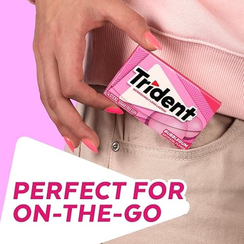 Trident Bubblegum Sugar Free Gum, Original Version, 168 Pieces, Pack of 12 | Chewing Gum with Xylitol, Perfect for Long Lasting Fresh Breath at School, Work & Travel thumbnail 4