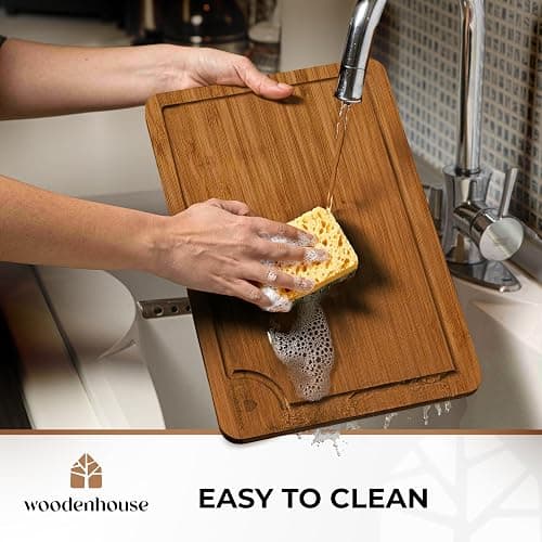 Bamboo Cutting Board Set of 3 with Holder – Durable Wooden Boards for Kitchen, Chopping & Serving – Eco-Friendly by Woodenhouse thumbnail 8