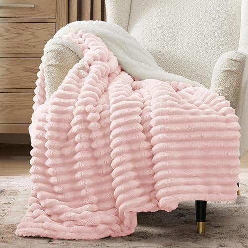 Bedsure Sherpa Throw Blanket for Couch - Super Soft, Cozy Fleece Thick Warm Blanket for Winter, GentleSoft Plush & Fluffy Throw Gift for Women, Room Decor, Pink, 50x60 Inches - Image 1