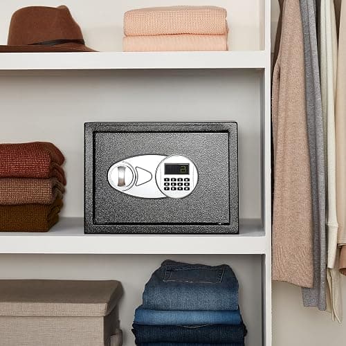Amazon Basics Steel Security Safe and Lock Box with Electronic Keypad, Secure Documents Storage, Black, 0.5 Cubic Feet, 13.8"W x 9.8"D x 9.8"H, Removable Shelf thumbnail 6