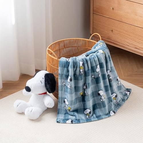 Berkshire Blanket Peanuts® VelvetLoft® Cute Character Snoopy Plush Throw Blanket,Peanuts Snoopy Everyday Buffalo Plaid Navy Tonal,Throw 55 in x 70 in (Official Peanuts® Product) thumbnail 8