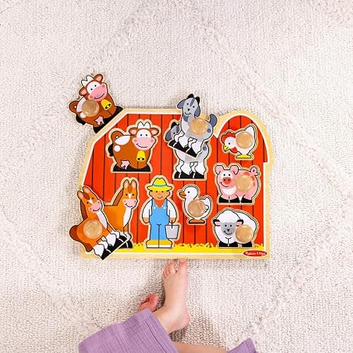Melissa & Doug Farm Animals Jumbo Knob Puzzle, Wooden Peg Puzzle for Toddlers, Educational Toy for Shape Recognition and Fine Motor Skills, Ages 1+ thumbnail 8