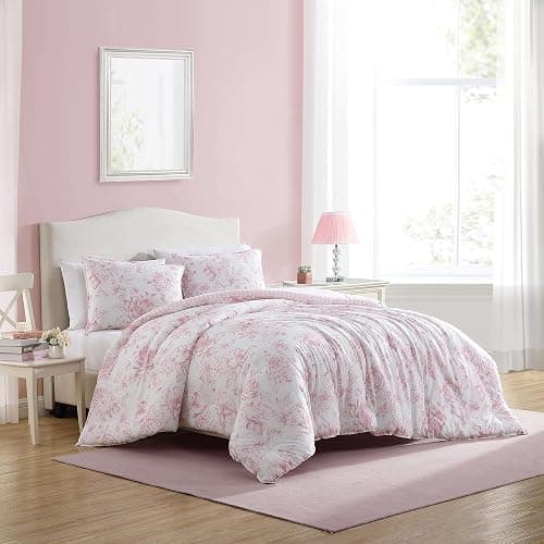 Laura Ashley- Queen Comforter Set, Reversible Cotton Bedding with Matching Sham(s), Farmhouse Home Decor, Dorm Room Essentials (Delphine Mauve Pink, Queen) thumbnail 2