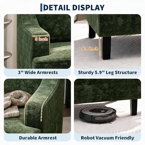Garvee Green Comfy Accent Chair, Upholstered Armchair for Living Room | Mid Century Modern Style Sofa Chair with Solid Wood Legs, Chenille Reading Chair for Small Space, Waiting Room, Apartment thumbnail 5