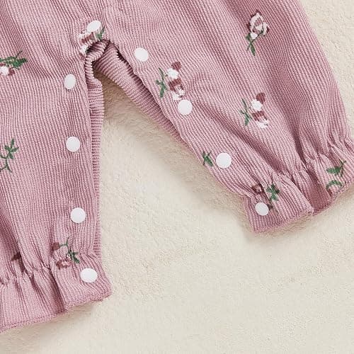 Geagodelia Corduroy One Piece Baby Girl Clothes with Headband | Cotton Blend, Newborn Baby Grow, Long Sleeve Floral Print Romper, Baby Girl Gifts, Baby Girl Coming Home Outfit thumbnail 6