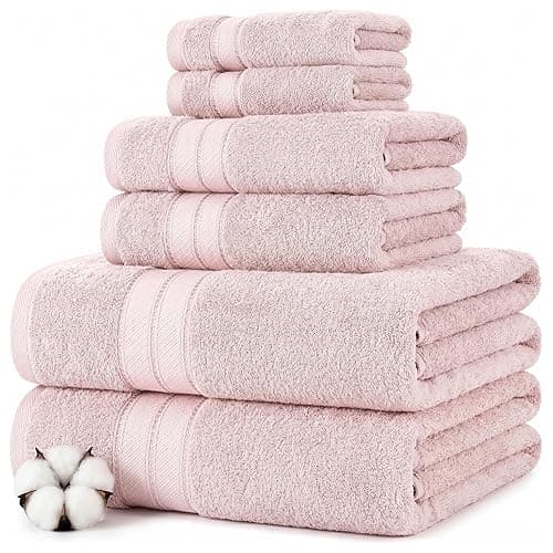 Modern Threads - Spun Loft 6-Piece 100% Combed Cotton Towel Set - Bath Towels, Hand Towels, & Washcloths - Super Absorbent & Quick Dry - 600 GSM - Soft & Plush, Blush - Image 1