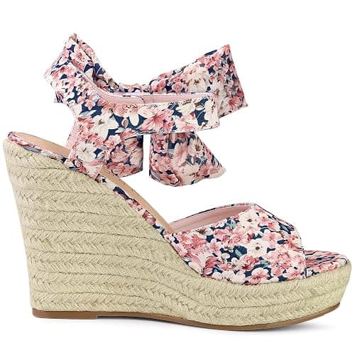 Allegra K Women's Platform Sandal Wedge Heels | 4 1/2 inches Heel, Espadrille, Bow, Comfortable, Fabric, perfect for Evening Party, Wedding, Date Night thumbnail 6