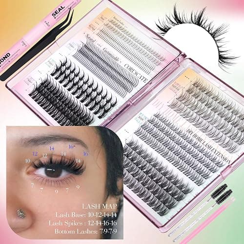 CORUSCATE Natural Lash Clusters Kit with Spikes 8 Styles Mix Lash Extension Kit DIY Individual Lashes Wispy with Bottom Lashes Cluster Eyelash Extensions Lash Clusters Glue Customizable Home-Salon Kit thumbnail 5