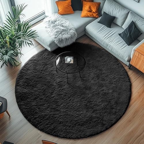 PAGISOFE Black Round Rugs 5Ft, Circle Rugs for Kids Bedroom, Shaggy Living Room Rugs, Indoor Teepee Furry Mat, Comfy Reading Rug, Fluffy Round Carpets for Womens Girls Boys Room Decor Aesthetic thumbnail 4
