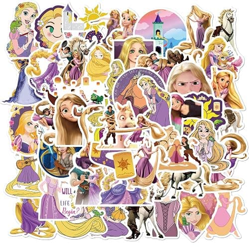 50Pcs Mixed Cartoon Tangled Stickers Gifts for Kids Girl Laptop, Cute Waterproof Vinyl Cartoon Rapunzel Decal for Teen Water Bottle Bike Guitar Phone Skateboard Luggage (Tangled) thumbnail 7
