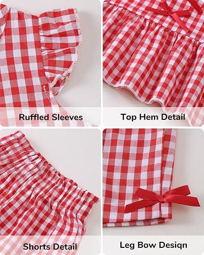 Jecson Toddler Baby Girl Summer Clothes Cotton Ruffled Sleeve Shirt Tops and Shorts Set Outfits 12Months-4T thumbnail 5