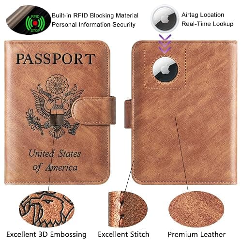Airtag Passport Holder Cover Wallet Travel Essentials Leather Rfid Blocking Case Vacation Luggage Must Haves Travel Accessories for Men Women (117#Brown) thumbnail 4