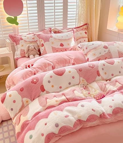 MorroMorn Pink Duvet Cover Queen, Cream Cake Kawaii Bedding Sets, Fluffy Comforter Covers Set, Down Alternative Blanket Ultra Soft Cute for Girls Kids Teen Women Full Double Size thumbnail 6