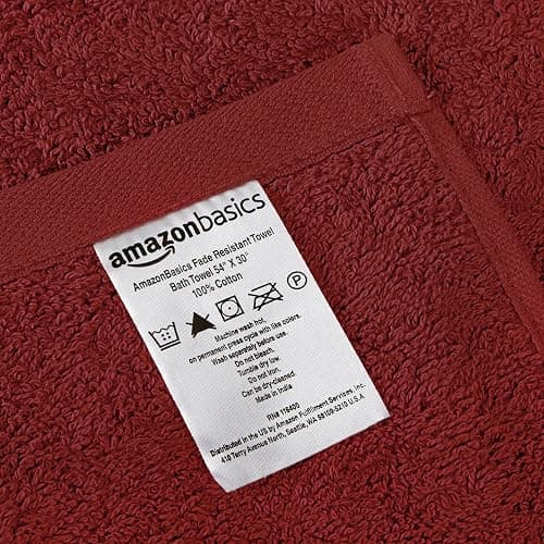 Amazon Basics Soft Bath Towels set , Absorbent Fade Resistant 100% Cotton washcloths 6 Pieces (12" x 12"), Perfect face towels, fingertip towels, Crimson thumbnail 4