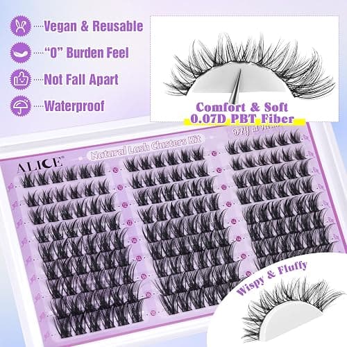 ALICE Wispy Lash Clusters Kit Natural Fluffy Lash Extension Kit Cluster Eyelash Extension Kit 162pcs C Curl 10-18mm Eyelash Clusters with Lash Glue Bond and Seal Lash Tweezers thumbnail 6