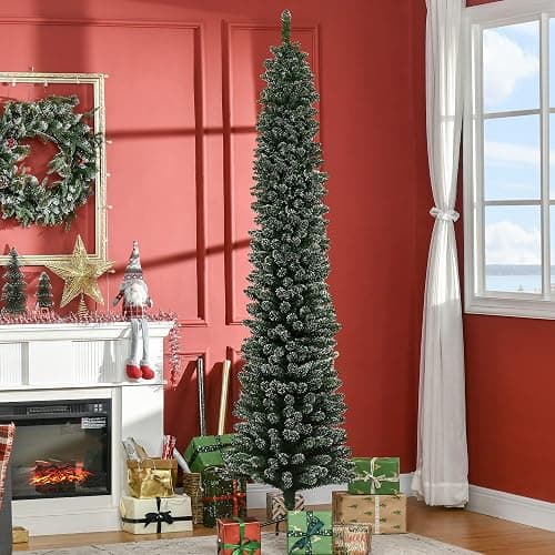 HOMCOM 7.5FT Artificial Snow Dipped Christmas Tree, Xmas Pencil Tree, Holiday Home Indoor Decoration with Foldable Black Stand for Party, Green thumbnail 8