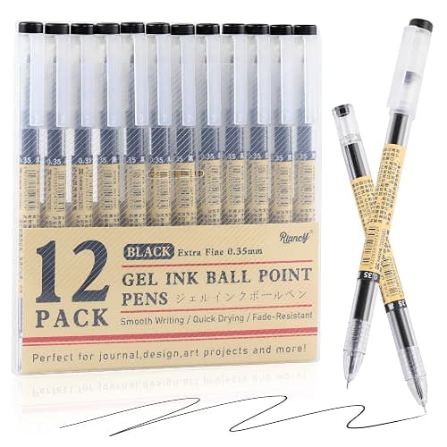 RIANCY Japanese Style Black Gel Ink Pens, 0.35mm Extra Fine Point, No Smudge Quick Drying, Japanese Ink Pen for Journal Planners, Thin Notebook Paper, Office School Supplies, 12 Pack, Writing Drawing - Image 1