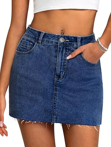 IWD Jean Skorts High Waisted Denim Y2k Mini Skirt with Shorts Underneath | Stretchy Denim Shorts Skort, Raw Hem, Classic Five-Pocket, Country Concert Outfits for Women - Image 1