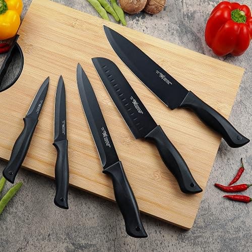 Knife Set, HUNTER.DUAL 15 Pcs Kitchen Knife Set with Block Self Sharpening, Dishwasher Safe, Anti-slip Handle, Black thumbnail 7
