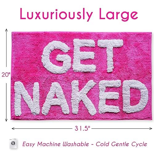 Evovee Get Naked Bath Mat Funny Cute Bathroom Rugs Get Naked Rug Shower Funny Bathroom Decor Fun Cute Bath Mat Non-Slip Washable College Hot Pink - Hot Pink thumbnail 2