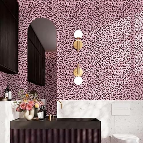 Leopard Print Peel and Stick Wallpaper, Waterproof Removable Self Adhesive Textured Wall Paper, Black and Pink Unique Funky Cheetah Contact Paper for Bedroom and Bathroom 120"X17.3"(14.4 sq. ft) thumbnail 5