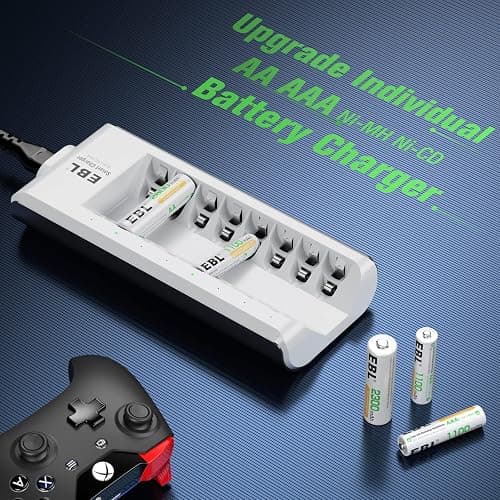 EBL AA AAA Battery Charger, 8-Bay Individual Charger for NiMH NiCD Rechargeable Batteries with AC Plug Fast Charging thumbnail 3