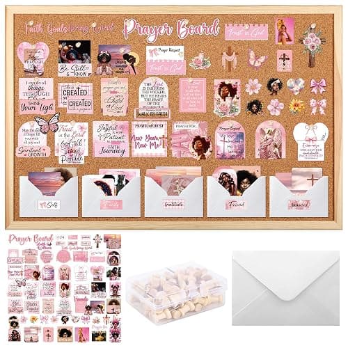 Prayer Board Kit for Black Women, 162 Pcs Pink Black Girl Vision Board Supplies Set with Bible Verse Cards Stickers Envelopes Pins, Christian Décor for Home School Office Church (No Board) - Image 1