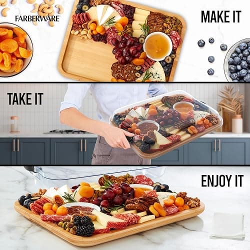 Farberware Build-A-Board Bamboo Cutting Board with Single Storage Compartment, Clear Locking Lid, Black Handles, Perfect for Charcuterie & Snacks thumbnail 4