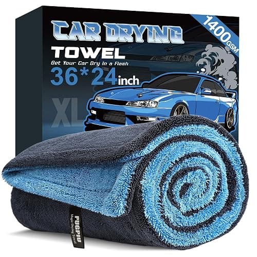 PUGPIU Car Drying Towel - 1400GSM Extra Large Super Absorbent Microfiber Towels for Cars 24"x36" - Large Edgeless with Twisted Loop, Lint-Free & Streak-Free for Auto Detailing, SUV, Truck (Blue) - Image 1