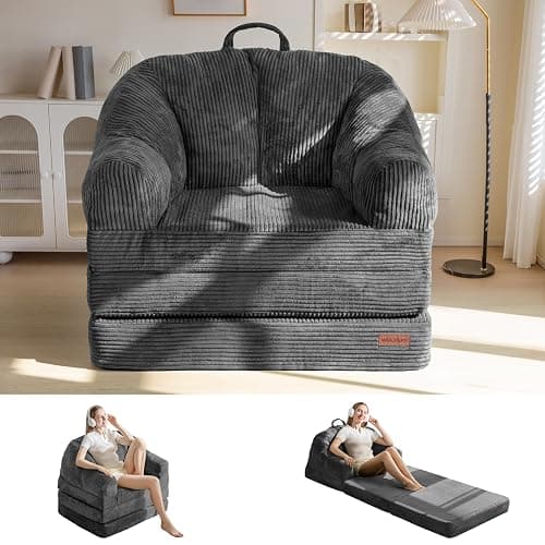 MAXYOYO Folding Sofa Bed with Backrest, Boneless Fold Out Couch Bed with Handle, 2 in 1 Convertible Bean Bag Chair to Floor Sofa Lounger, Comfy Folding Couch for Bedroom & Living Room, Dark Grey thumbnail 2