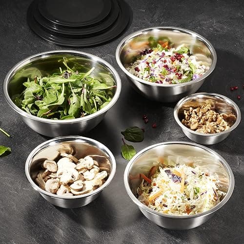 WHYSKO Stainless Steel Mixing Bowl Set, 10 Piece Stainless Steel Mixing Bowls with Lids Set for Food Prep Storage and Serving, Dishwasher Safe for Kitchen Baking Cooking, Silver thumbnail 4