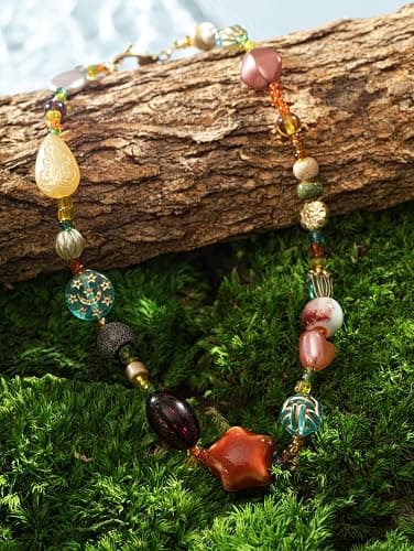 MINACHI Multi Color Beads Necklace, Natural Stone, Pattern Beads, Bohemian Style, Gift Jewelry for Women thumbnail 5