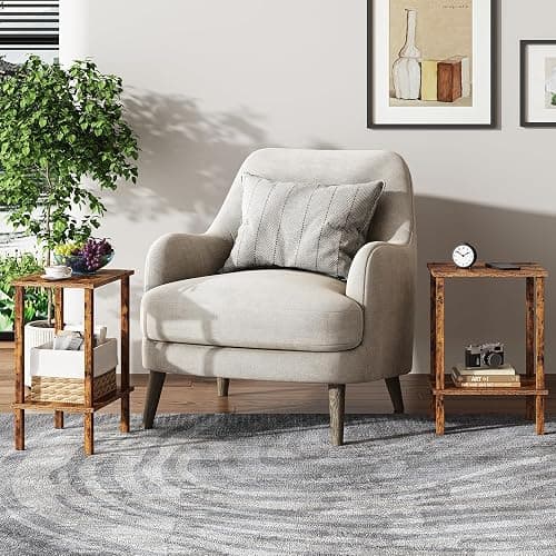 TUTOTAK End Table, Set of 2, Side Table, Nightstand, 2-Tier Storage Shelf, Sofa Table for Small Space, Living Room, Bedroom, Brown TB01BB035C thumbnail 7