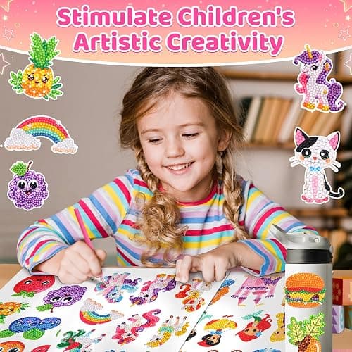 sinceroduct 60 Pcs 5D Diamond Art Stickers for Kids, 6 Theme Designs Diamond Art Kits and Diamond Painting for Kids, Diamond Art Accessories Best Gift for Girls Boys thumbnail 5