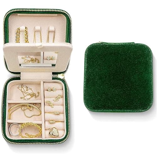 Benevolence LA Plush Velvet Jewelry Box | Travel Jewelry Case Organizer with Mirror | Featured in Oprah's Favorite Things | Best Gifts For Daughter, Girlfriend, Mom | Gifts For Her - Emerald - Image 1