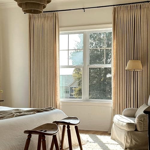 TWOPAGES Liz Linen Custom Curtain Customizable Size Blackout Pleated Header Memory Trained Neutral Linen Textured Window Drapes for Living Room Bedroom Patio Door Ceiling Track and Rod,1 Panel thumbnail 4