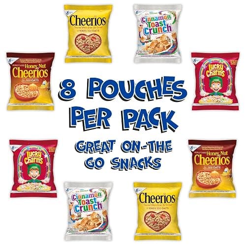 General Mills Cereal Variety Pack, Lucky Charms, Cinnamon Toast Crunch, Cheerios, and Honey Nut Cheerios, 8 Single Serve Pouches, 9.14 oz thumbnail 3