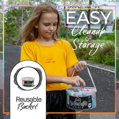 Loddie Doddie Sidewalk Chalk for Kids - 50 Count, 12 Multicolor Jumbo Sticks - Non-Toxic & Washable Bulk Chalk Pack in Reusable Bucket - Easy Grip for Vibrant Outdoor Kids Activities thumbnail 5