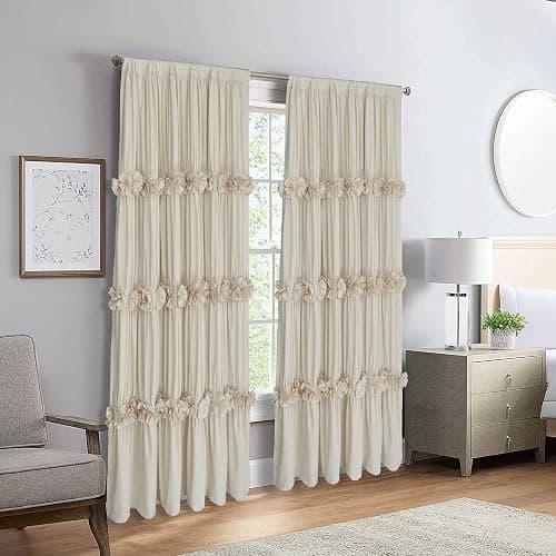 Homechoice Decor Thermal Insulated Window Curtains, 54" W x 84" L (Pair) | Camel Boho Ruched Blackout Window Treatments with 3 Rows of Butterfly Flowers, Rustic Rod Pocket Drapes for Room (LQ-30) thumbnail 8