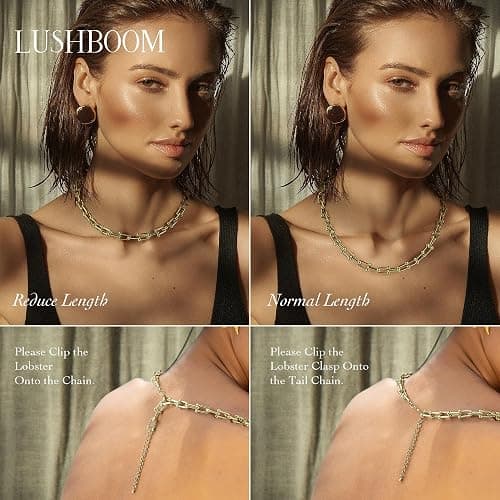 Lushboom Cuban Choker Necklace Herringbone Snake Necklace Paperclip Chain Layered Necklaces for Women Jewelry thumbnail 3