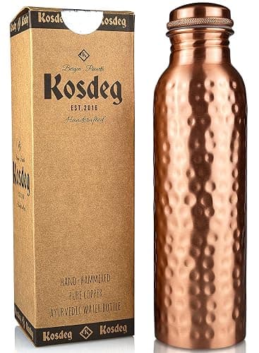 Kosdeg Copper Water Bottle - 34 Oz Extra Large - A Hammered Ayurvedic Pure Copper Vessel For Drinking - Drink More Water, Lower Your Sugar Intake And Enjoy The Health Benefits Immediately - Image 1