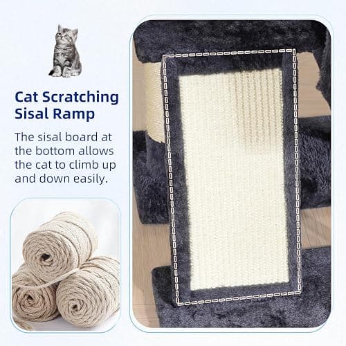 Gitelsnour Cat Tree for Indoor Cats, Cat Tower with Scratching Post for Small Cats and Kittens, Cat House with Removable Top Platform and Fluffy Balls, Hanging Cat Basket, Smoky Gray GCT006SG thumbnail 5