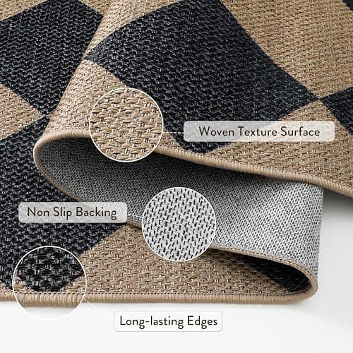 Lahome Colette Checkered Easy Jute 3x5 Outdoor Patio Rug, Washable Rugs for Entryway Diamond Indoor Outdoor Living Room Carpet, Farmhouse Neutral Non Slip Black Door Carpet for Backyard Bedroom thumbnail 4