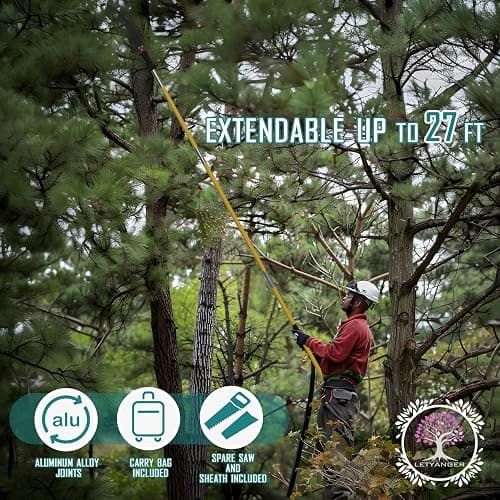 Pole Saws for Tree Trimming, 7.3-27 ft Extendable Tree Trimmers Long Handle Pruner, Sharp Steel Blade and Scissors High Branches Trimming, Tree Pruner, Tree Saw (7.3-27 ft) thumbnail 6