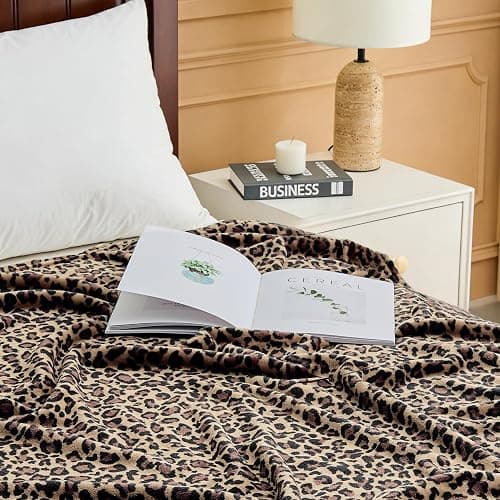 Edenleaf Leopard Print Blanket Fleece Throw for Bed Sofa Travel and Camping, Super Soft Cozy Fluffy Plush Cheetah Print Blanket for All Seasons 50"x60" (Mocha Brown) thumbnail 5