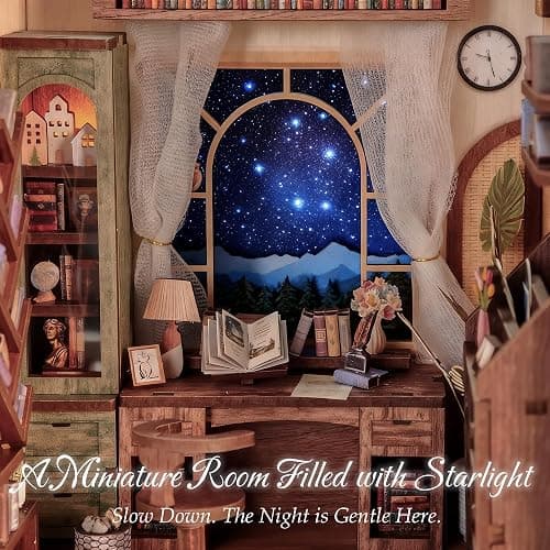 Dolphin Island DIY Book Nook Kit for Adults, 3D Wooden Puzzle Booknook Miniature House Kit (Starlight Reading Nook) thumbnail 5