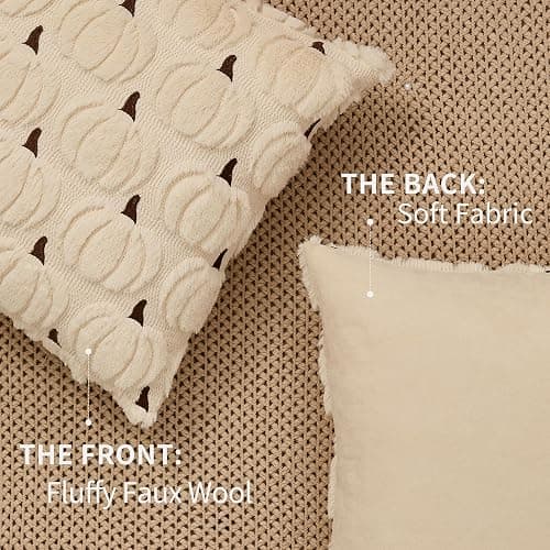 DFXSZ Fall Pillow Covers 18x18 Set of 2 Fall Decorations Beige Brown Pumpkin Throw Pillow Cases Soft Faux Fur Wool Couch Cushion Case for Chair Sofa Bedroom Living Room Home Decor PTK02V18 thumbnail 5