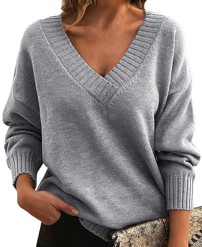 ZAFUL Women's Raglan Long Sleeve Double Side V Neck Short Crop Sweater Casual Loose Fit Knit Top Sweaters - Image 1